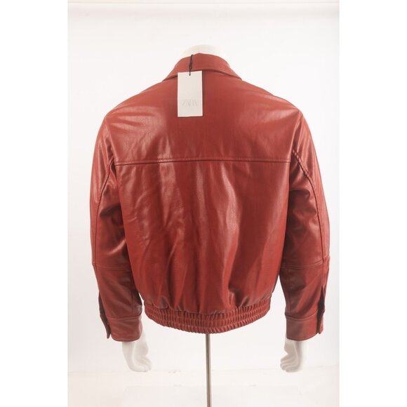 ZARA Womens Red Faux Leather Bomber Jacket Moto Biker XS Red 4341/855 NWT - Picture 6 of 6